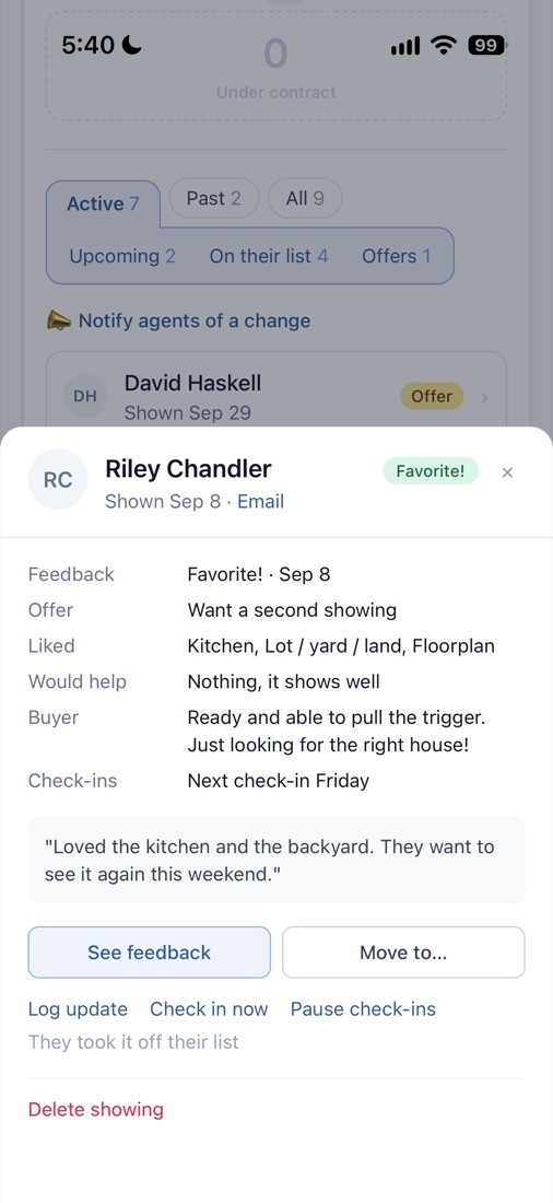 A buyer’s feedback in ShowingPulse